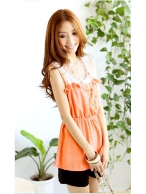 Q6833*2-Tone Chiffon Long Top (Orange)