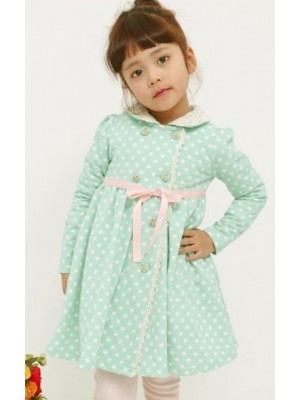 AP2015*POLKA DOT DOUBLE BREASTED GREEN COAT (CLEARANCE)