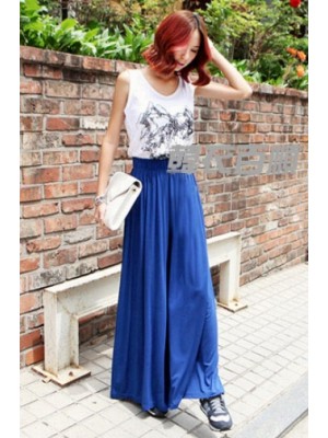 PL6535*Soft Cotton Palazzo Pants (Blue) 