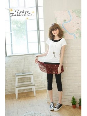 Q0618*Fake 2 Pieces Red Leggings